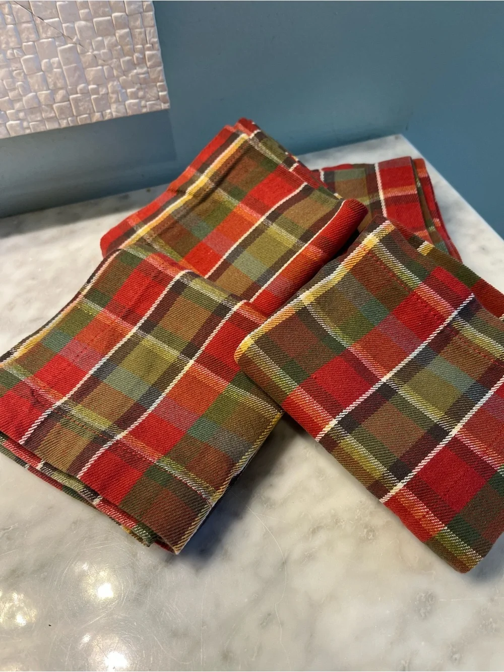 Pottery Barn Red Green Plaid Cotton Napkins
